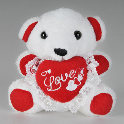 Urso de peluche enchido dos brinquedos do dia de Valentim da forma com comemoração vermelha do impulso do coração