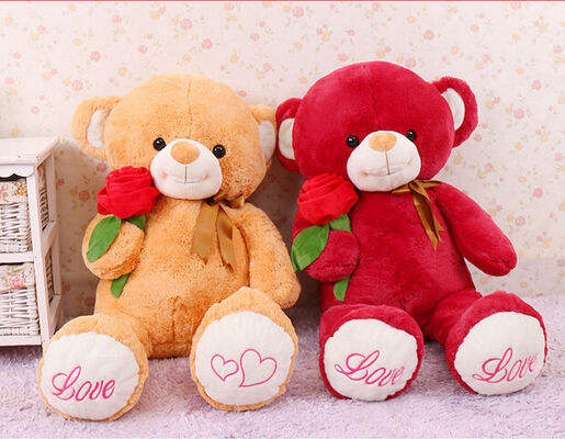 Brinquedos vermelhos gigantes bonitos do bicho de pelúcia do urso de peluche com o jumbo da flor de Rosa 80cm