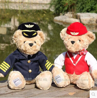 O bicho de pelúcia de 8 polegadas brinca o urso de peluche piloto com os uniformes para presentes da promoção