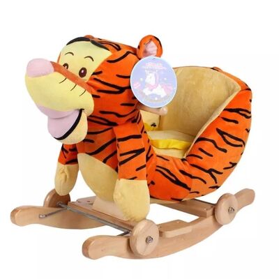 O bebê bonito bonito de Brown brinca a cadeira animal de balanço do bebê do luxuoso do tigre