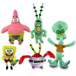 Os desenhos animados do conjunto completo da família de SpongeBob encheram brinquedos, rosa/verde/vermelho/amarelo
