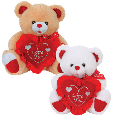 Urso de peluche bonito do dia de Valentim com os brinquedos enchidos coração do impulso da flor