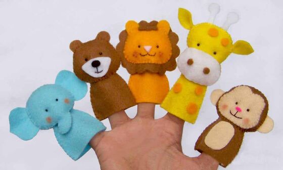 Fantoches engraçados do dedo de feltro do animal selvagem, fantoches bonitos do dedo do macaco