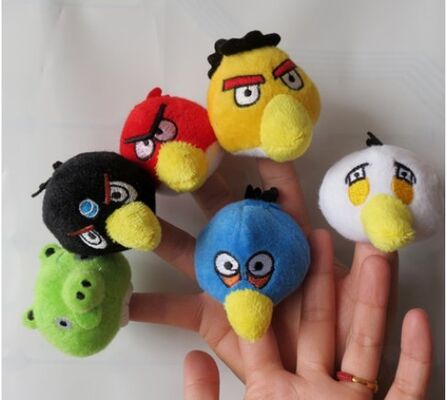 Os fantoches pequenos do dedo do luxuoso do pássaro para bebês, amarelo/vermelho/azul