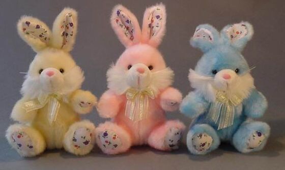 Brinquedos enchidos pequenos dos coelhinhos da Páscoa longos do luxuoso do cabelo, amarelo/rosa/azul