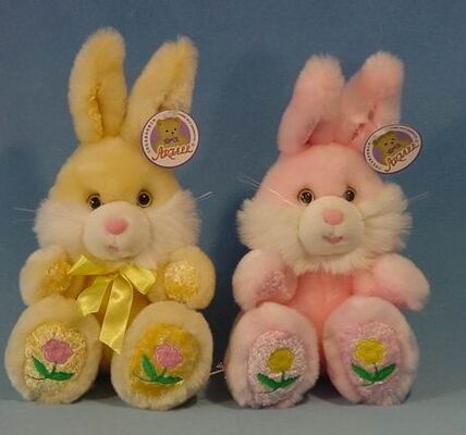 Brinquedos enchidos pequenos dos coelhinhos da Páscoa longos do luxuoso do cabelo, amarelo/rosa/azul