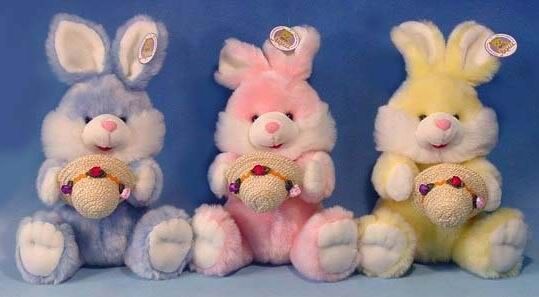 Brinquedos enchidos pequenos dos coelhinhos da Páscoa longos do luxuoso do cabelo, amarelo/rosa/azul