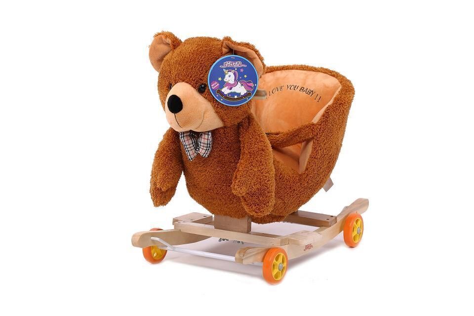 O bebê bonito bonito brinca a cadeira animal de balanço do bebê do luxuoso do urso de peluche