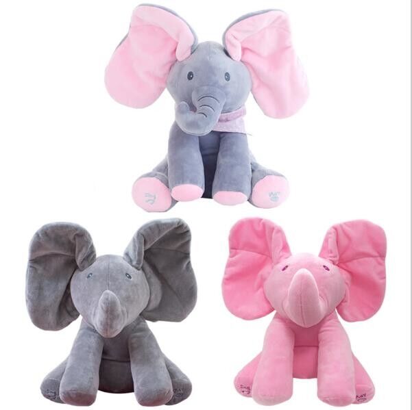Auge musical brinquedos peluches de um luxuoso do bebê bonde do esconde-esconde do jogo do elefante da vaia