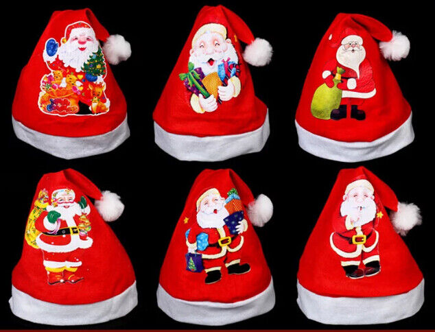 Chapéu vermelho do Natal para o chapéu do luxuoso do presente para a festa de Natal, imprimindo Papai Noel